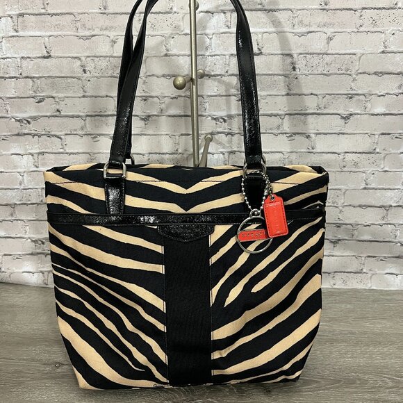 COACH ZEBRA NYLON TOTE/ SHOULDER BAG - Picture 1 of 7